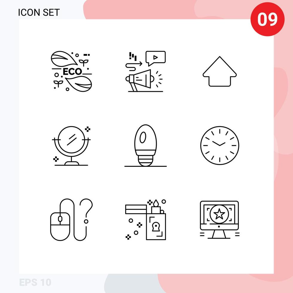 Set of 9 Modern UI Icons Symbols Signs for lamp bulb megaphone clean mirror Editable Vector Design Elements