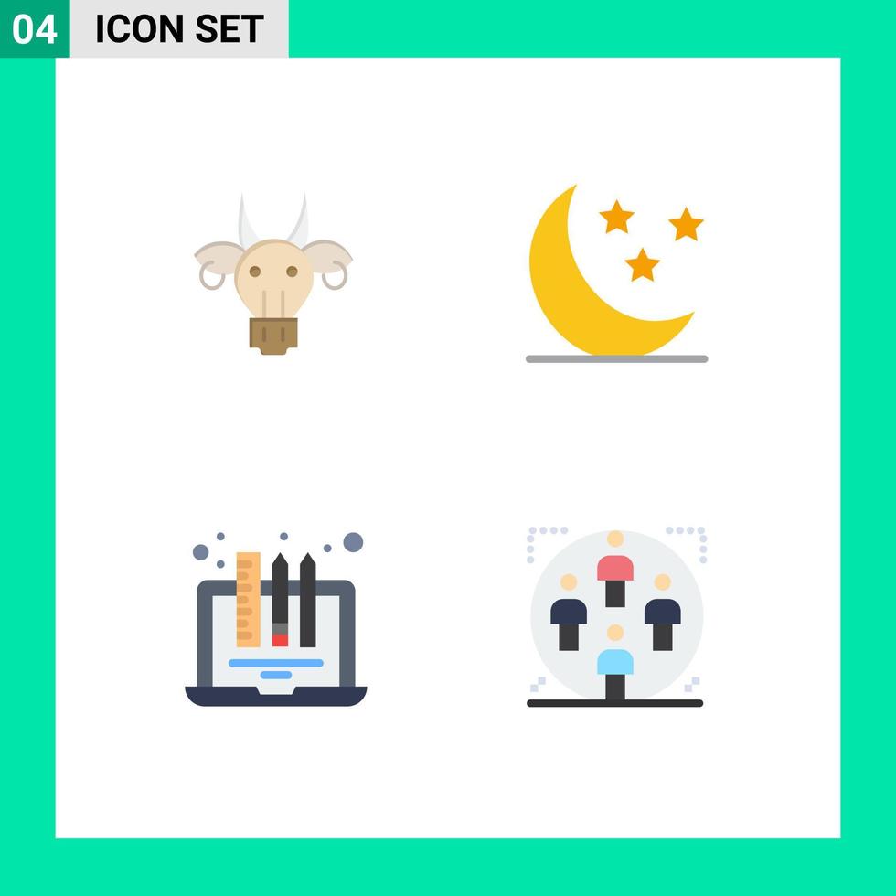 Group of 4 Flat Icons Signs and Symbols for adornment device indian cloud laptop Editable Vector Design Elements