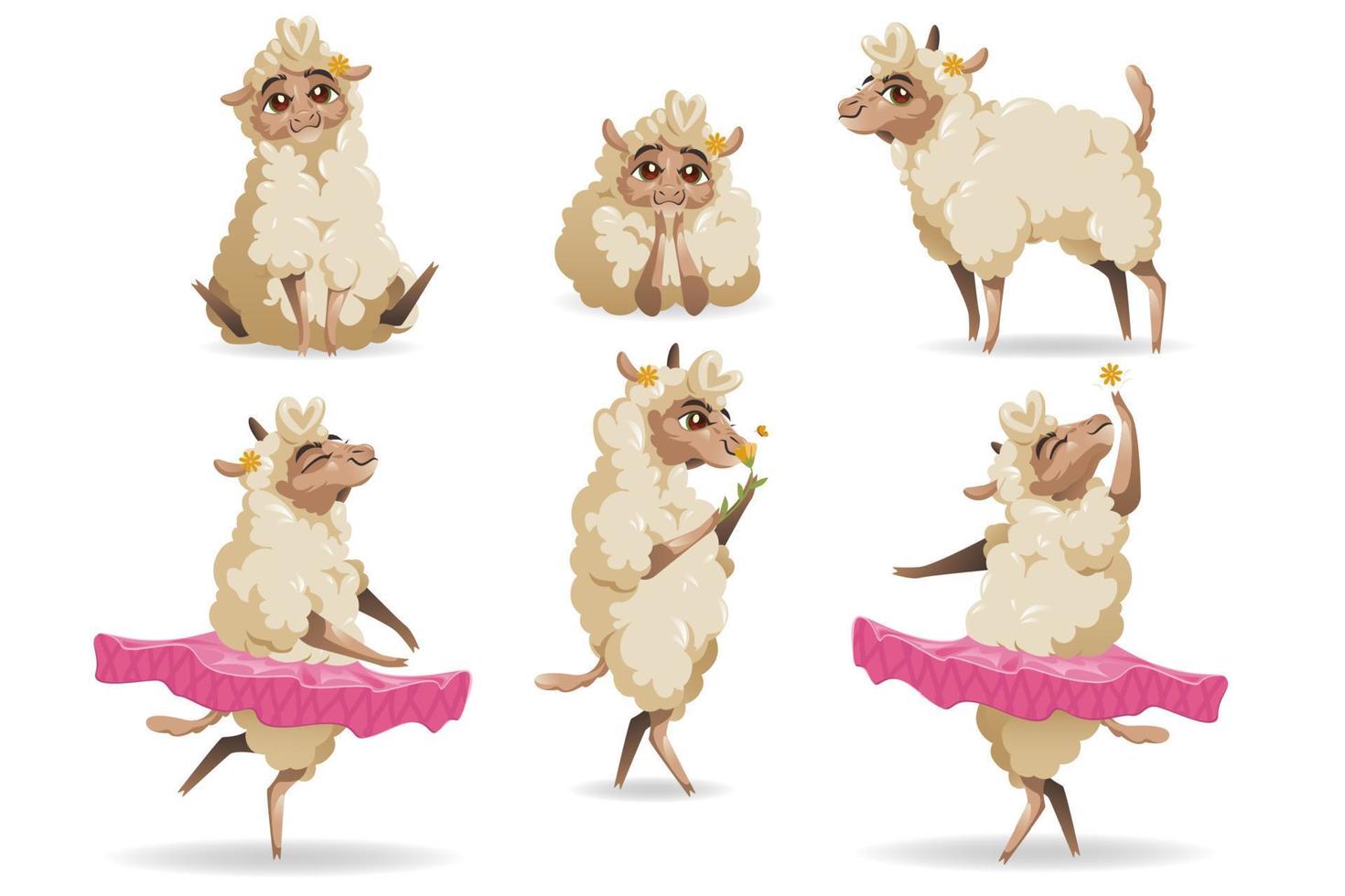 Cute sheep animal cartoon set. Little fluffy lamb vector