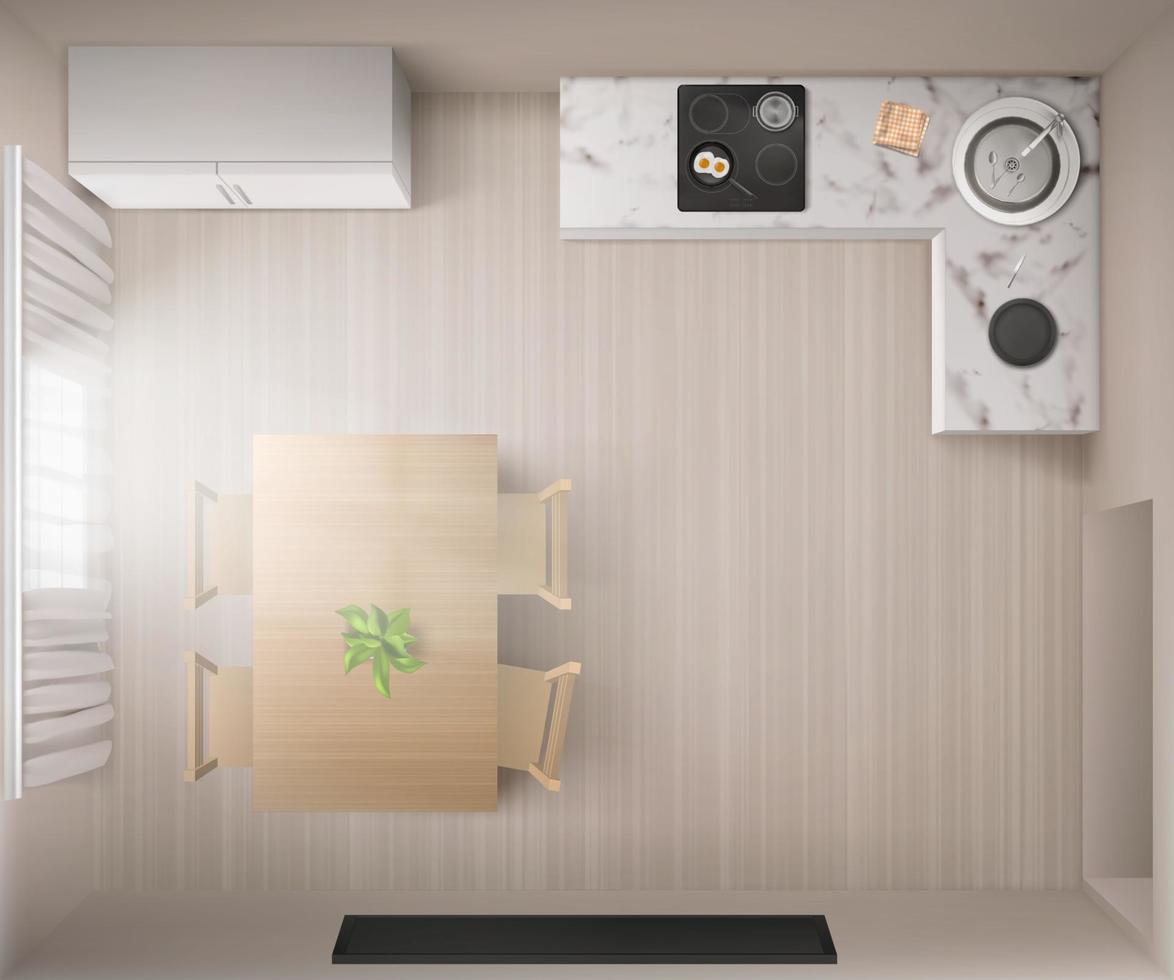 Realistic kitchen interior in top view vector