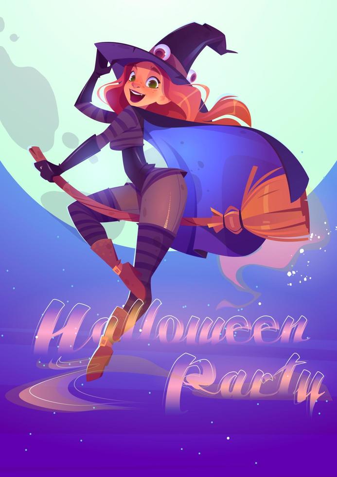 Halloween party cartoon poster beautiful witch vector