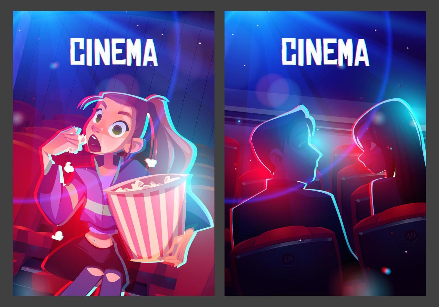 Cinema posters with audience in movie theater hall vector