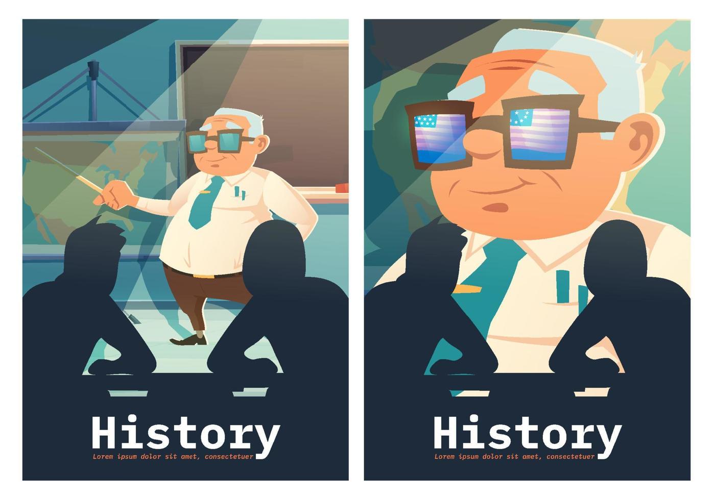 History cartoon posters, teacher explain lesson vector