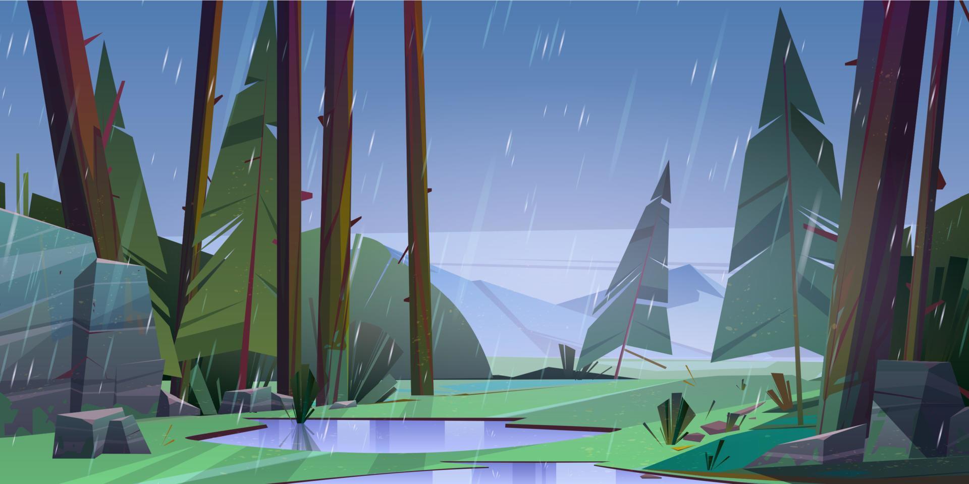 Forest at raining day scenery landscape vector