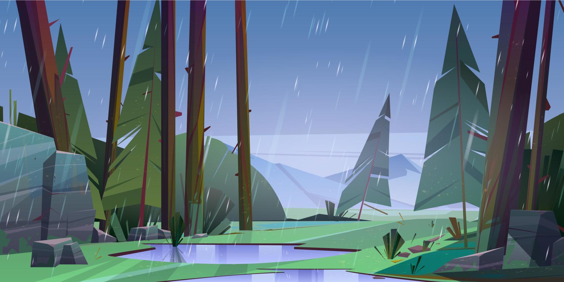 bosque en día de lluvia paisaje paisaje vector