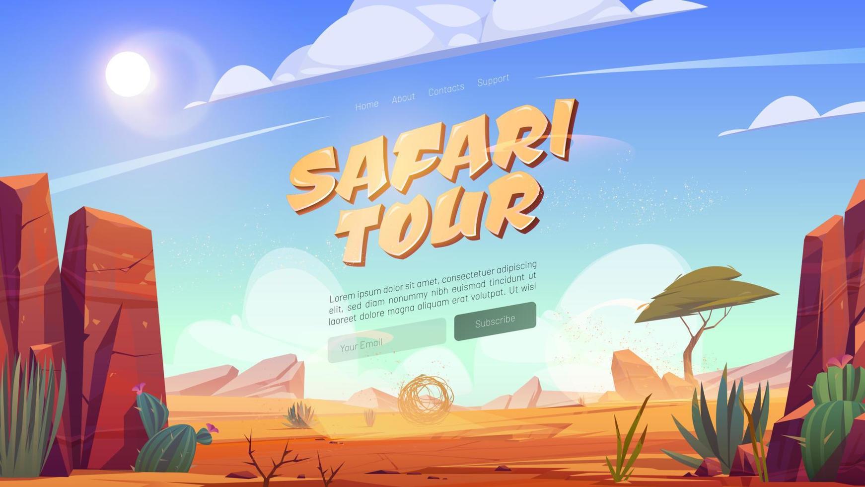 Safari tour cartoon landing page, Africa travel vector