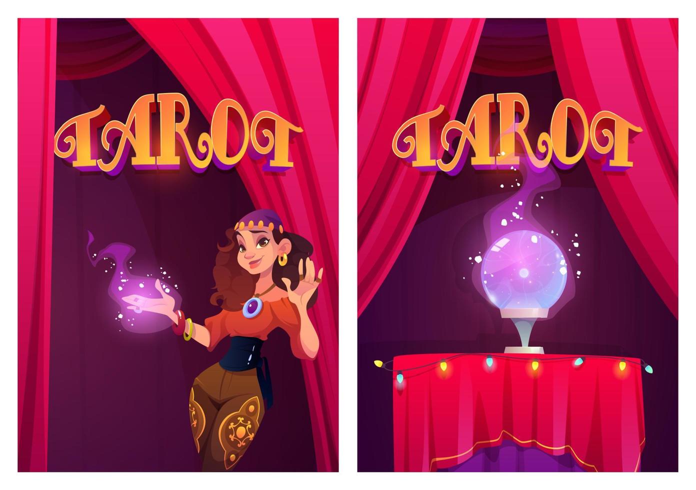 Tarot posters with fortune teller and magic ball vector