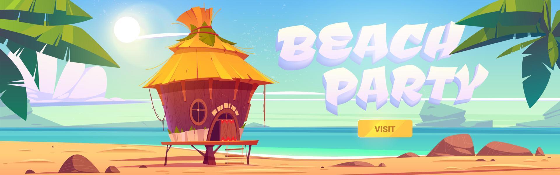 página de inicio de fiesta en la playa con mar y bungalow vector