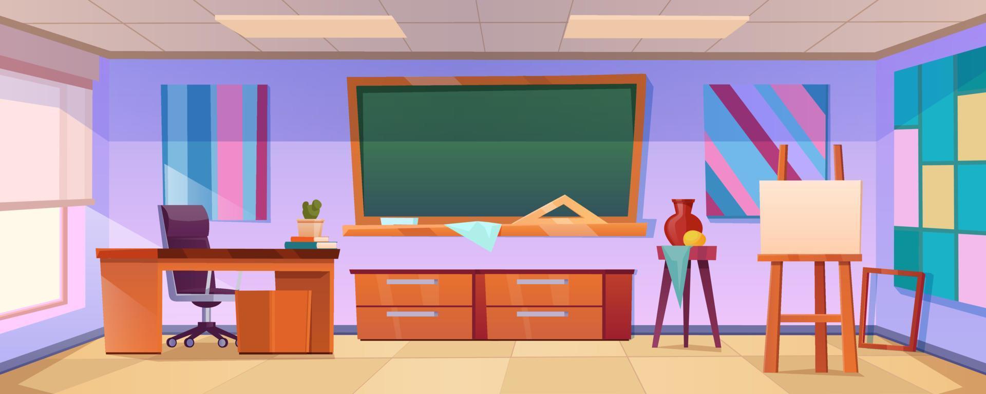 Art classroom with easel in school vector