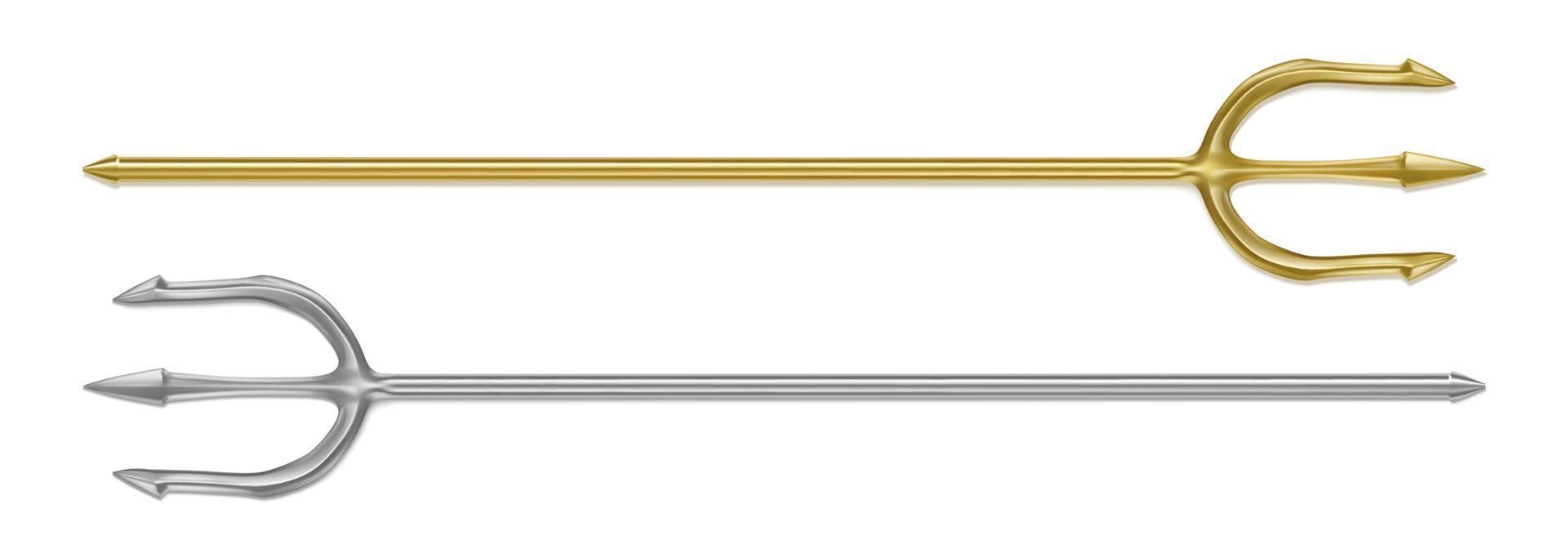 Gold and silver trident, devil pitchfork vector