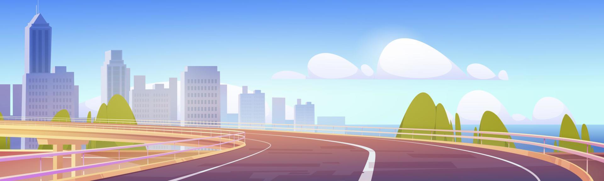 Overpass highway, empty city road with skyscrapers vector