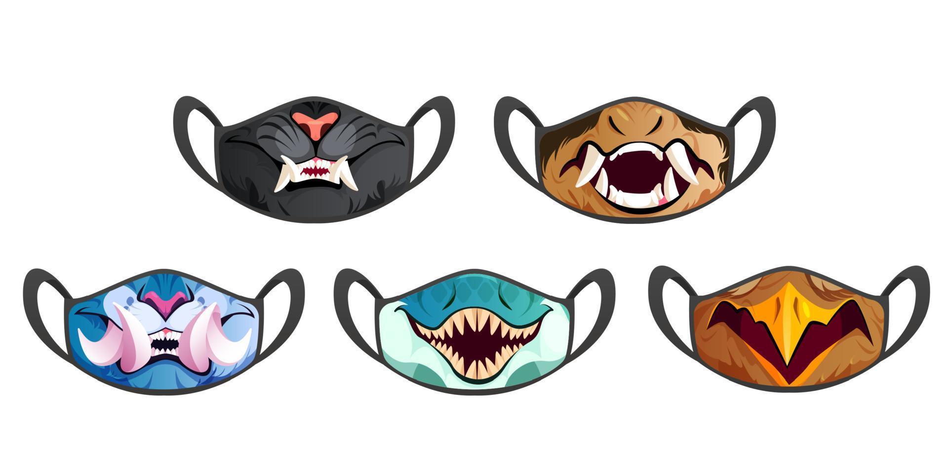 Face masks with scary animal fangs vector