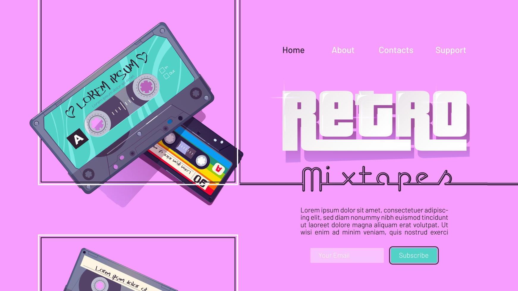 Retro mixtape banner with vintage audio cassettes vector
