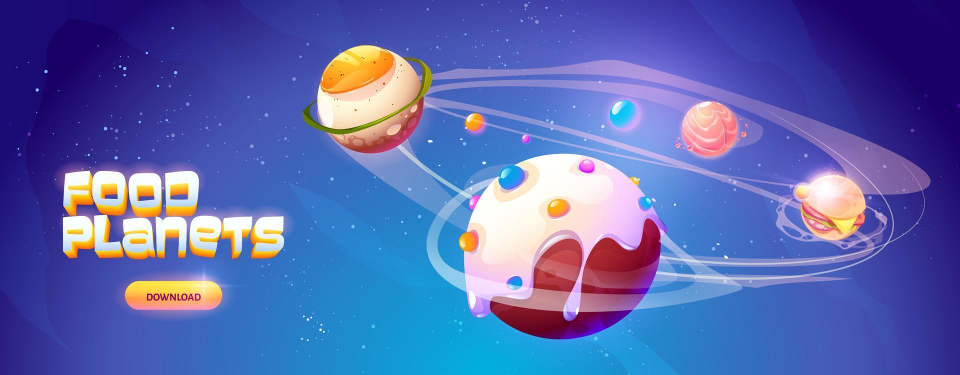 banner de planetas de comida del juego de arcade espacial vector