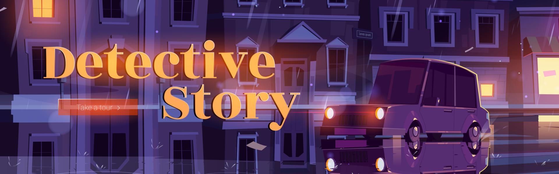 Detective story tour banner with night city street vector