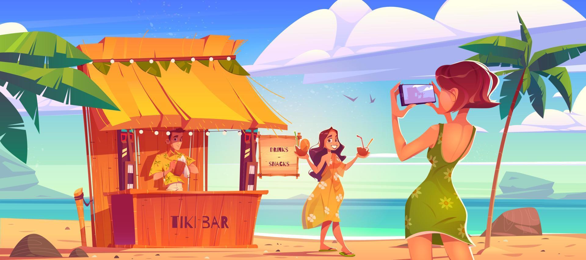 Woman posing for mobile photo shoot with cocktails vector