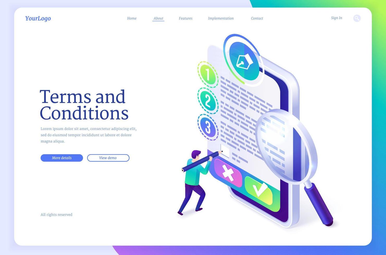 Landing page of terms and conditions vector