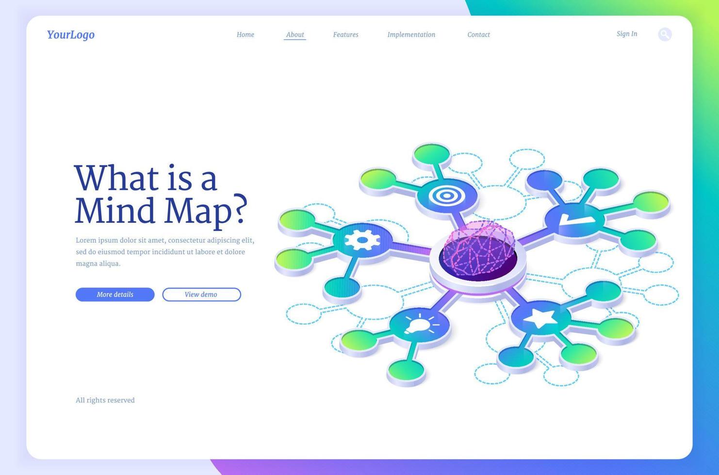 What is mind map isometric landing page, banner vector