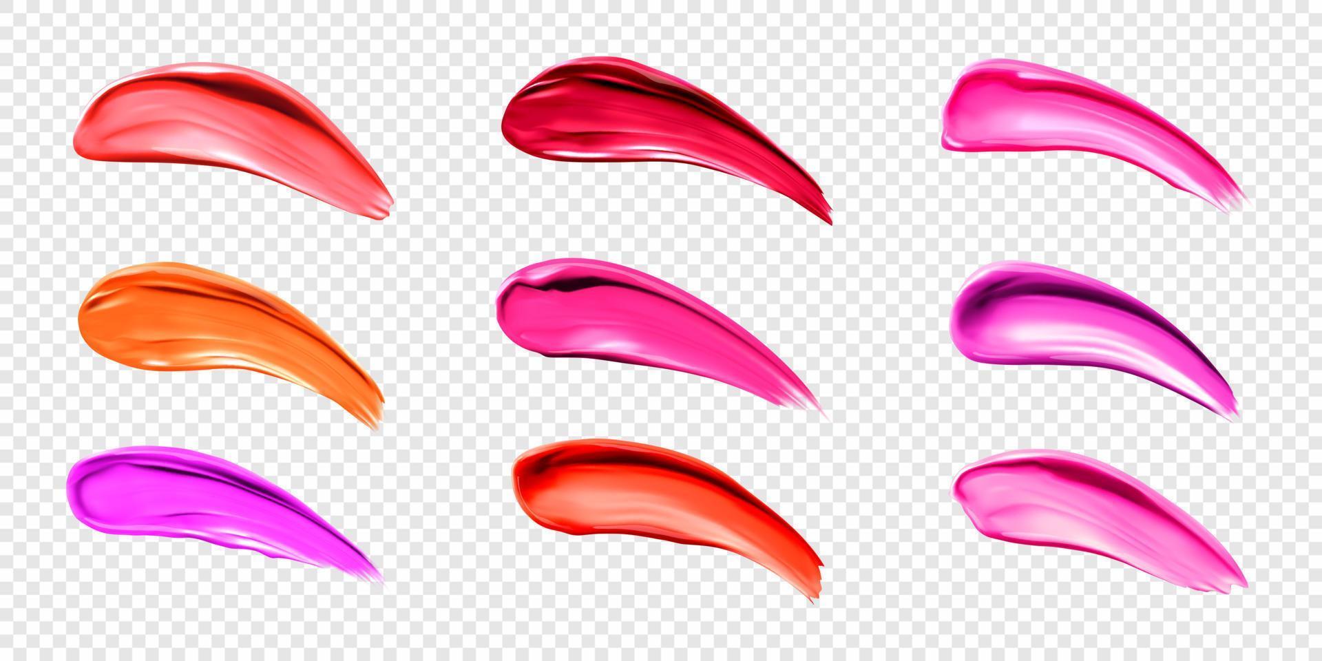 Lipstick smears, swatches of liquid lip gloss vector