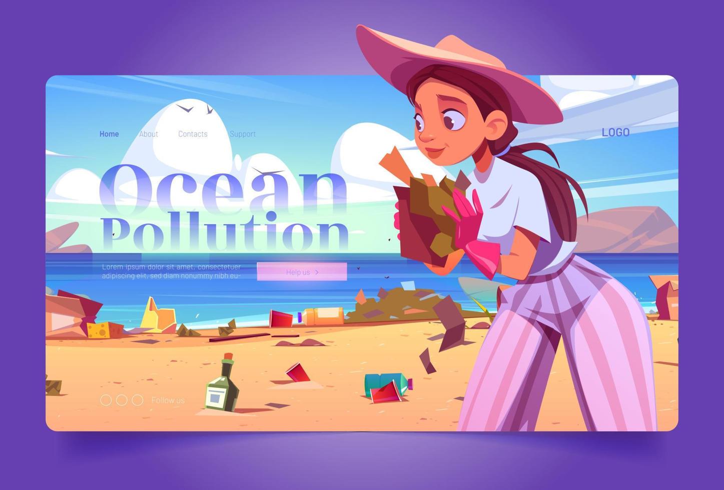 Volunteering website about ocean pollution vector