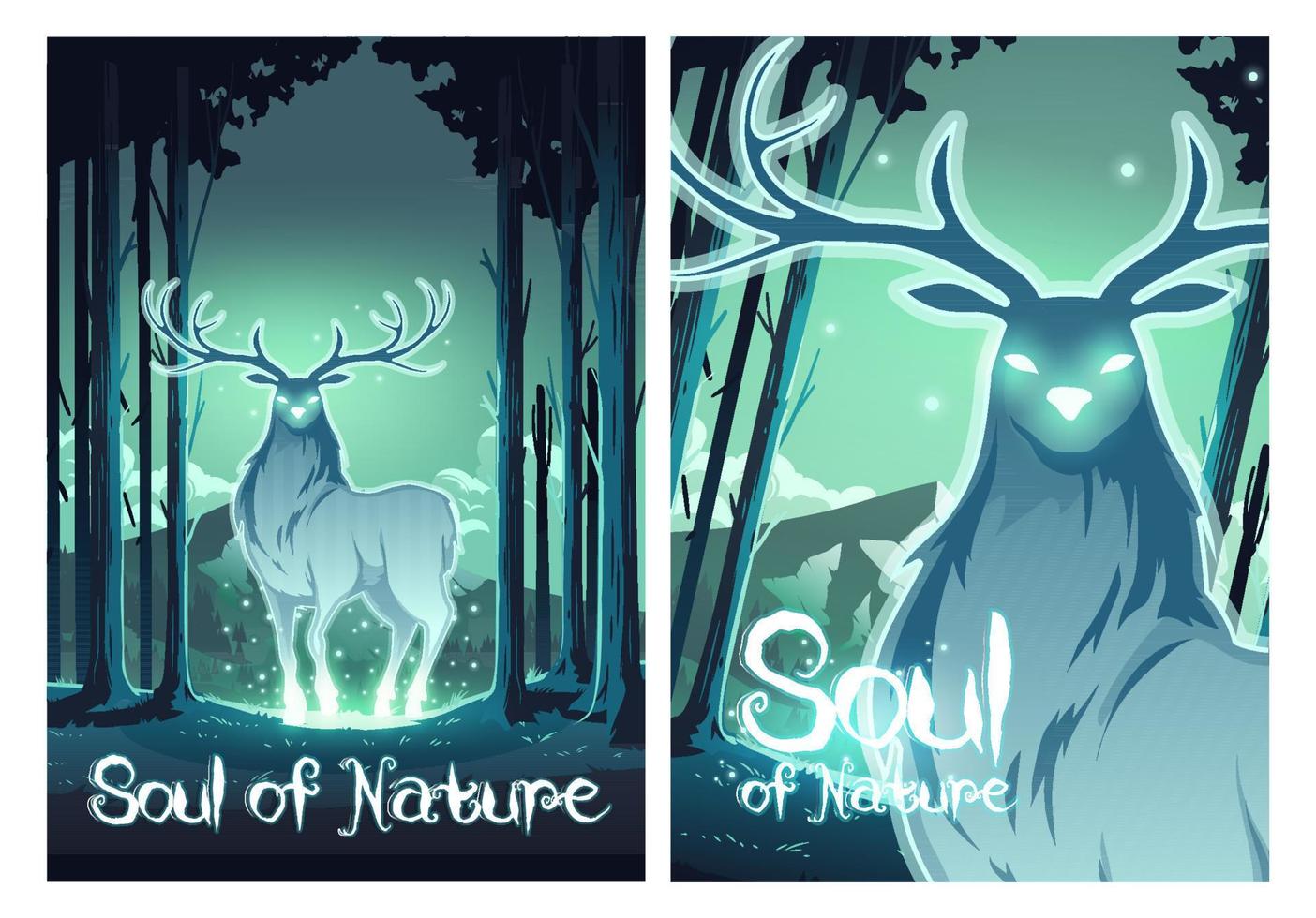 Soul of nature cartoon poster magic deer in forest vector