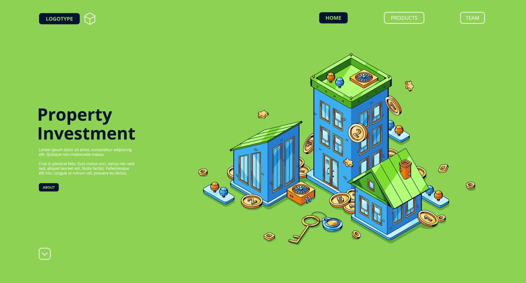 Vector landing page of property investment