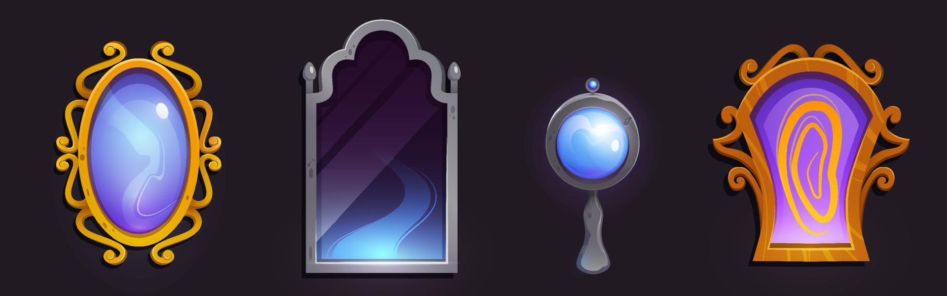 Magic mirrors in golden and silver frame vector