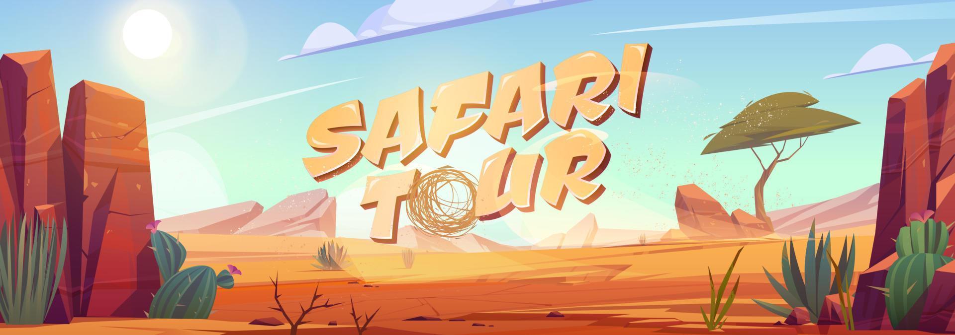 Safari tour cartoon banner, Africa travel vector