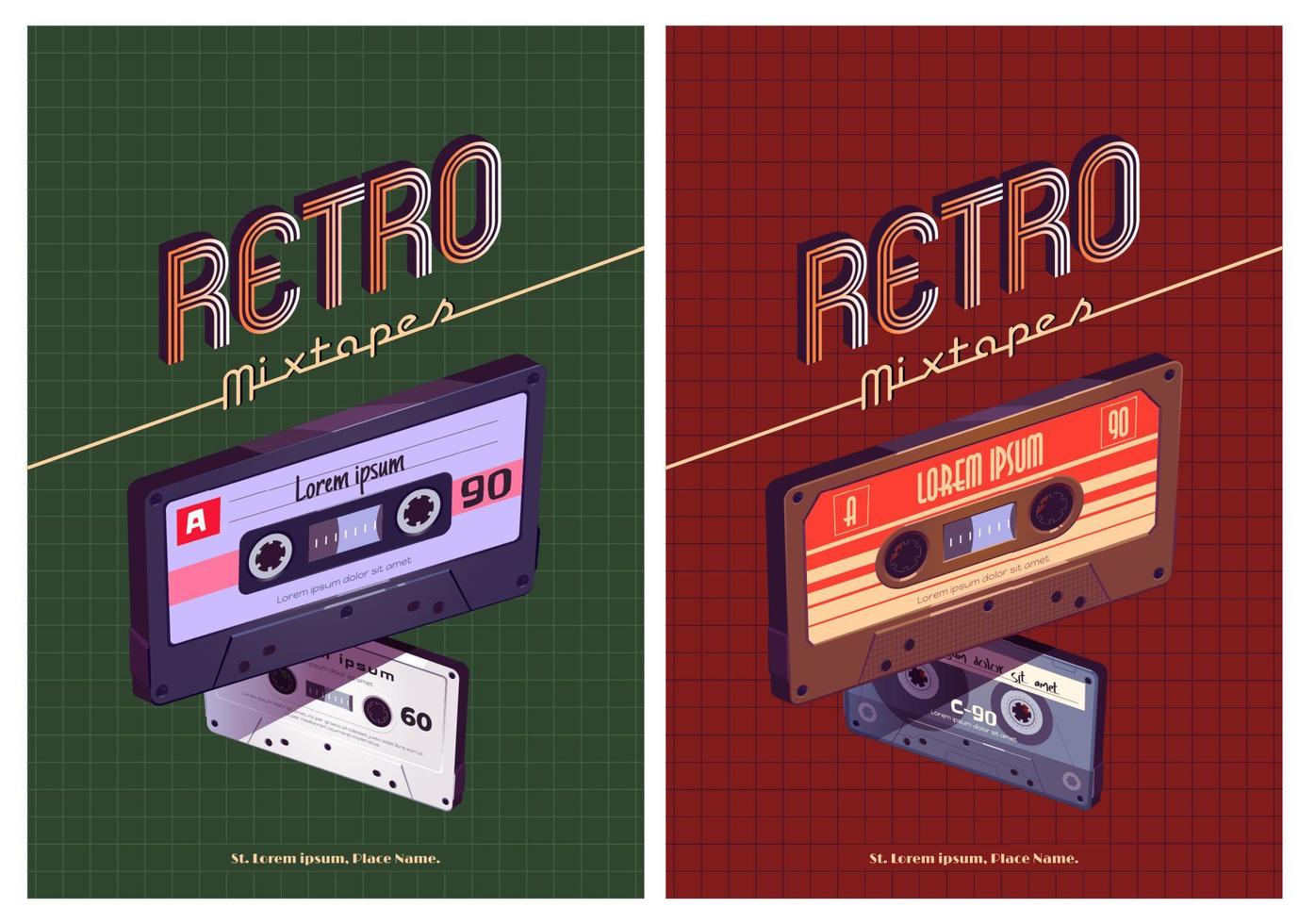 cartel de dibujos animados retro mixtapes con cintas de mezcla de audio vector