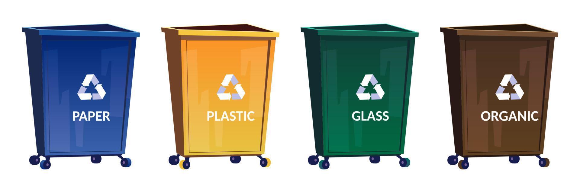 contenedores de basura para separar y reciclar basura vector