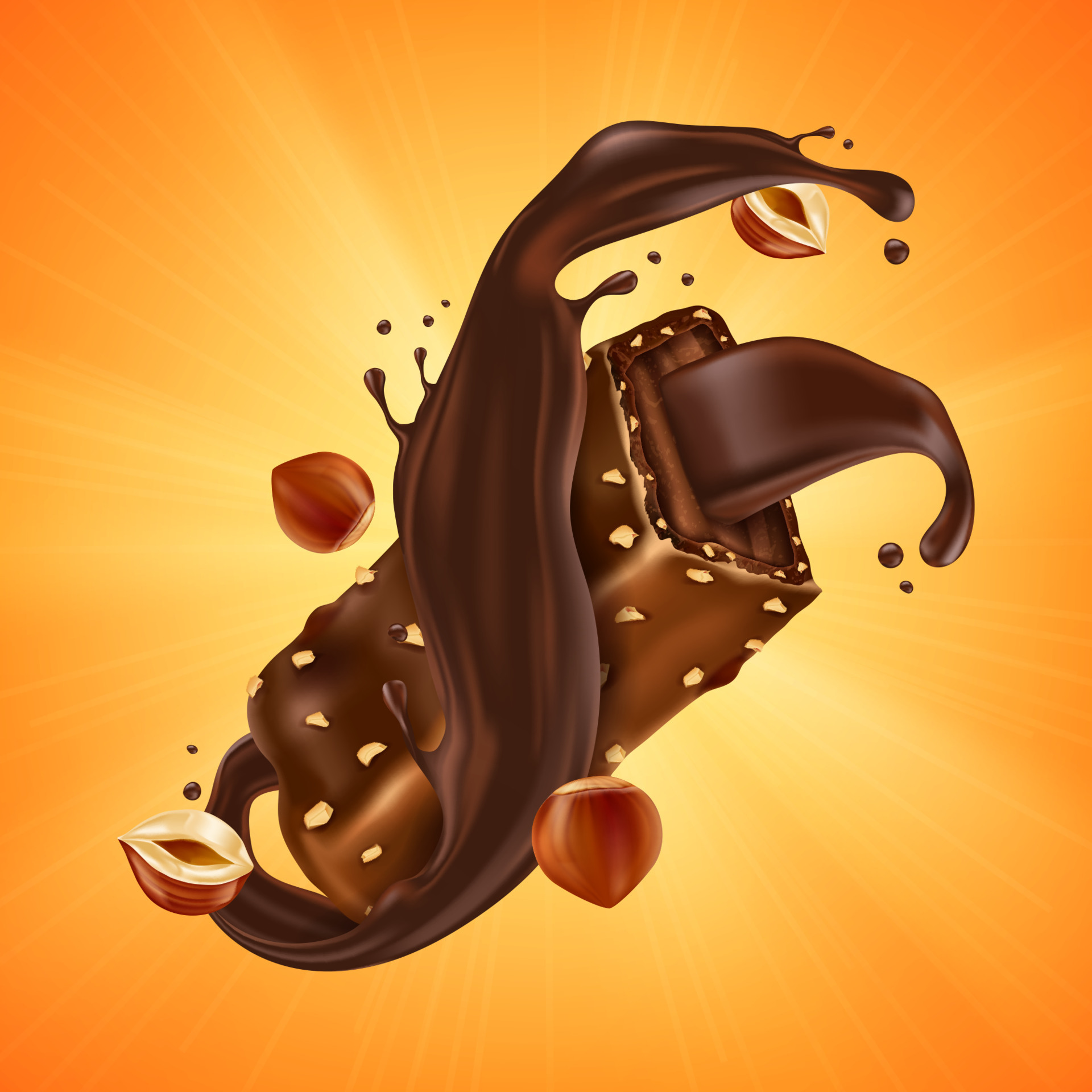 Sweet chocolate bar with hazelnut and caramel 14634541 Vector Art at