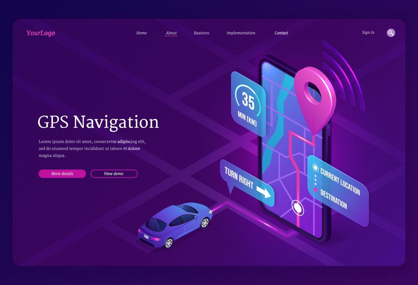 Vector banner of gps navigation on smartphone