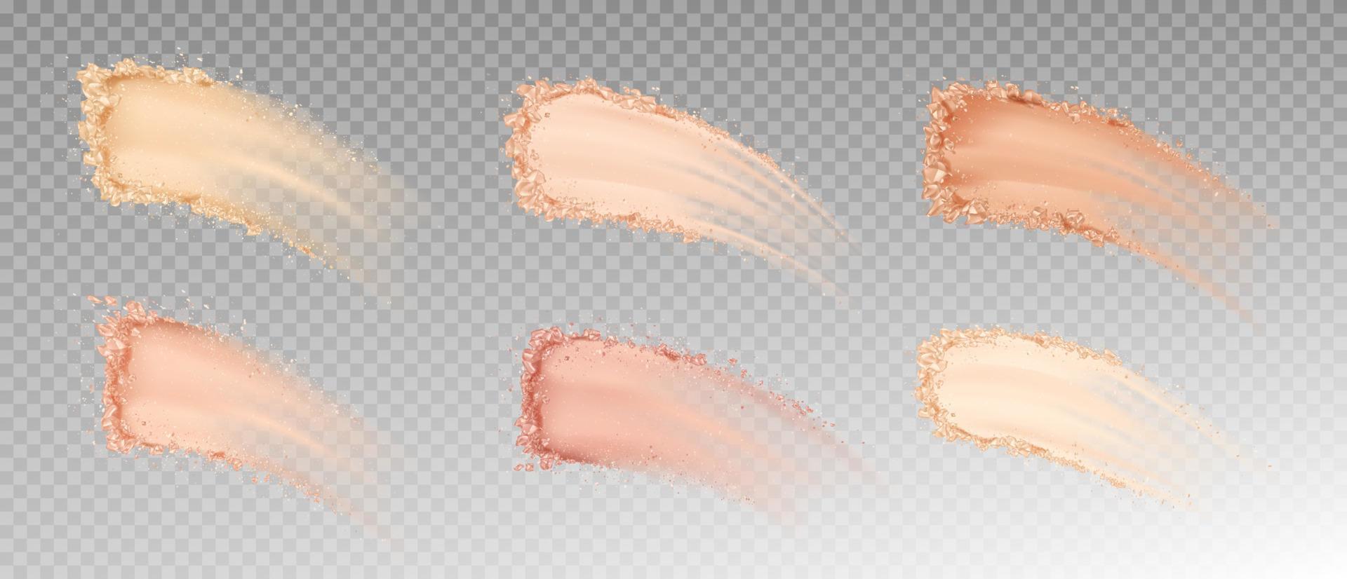 Dry powder, skin foundation smears, brush strokes vector