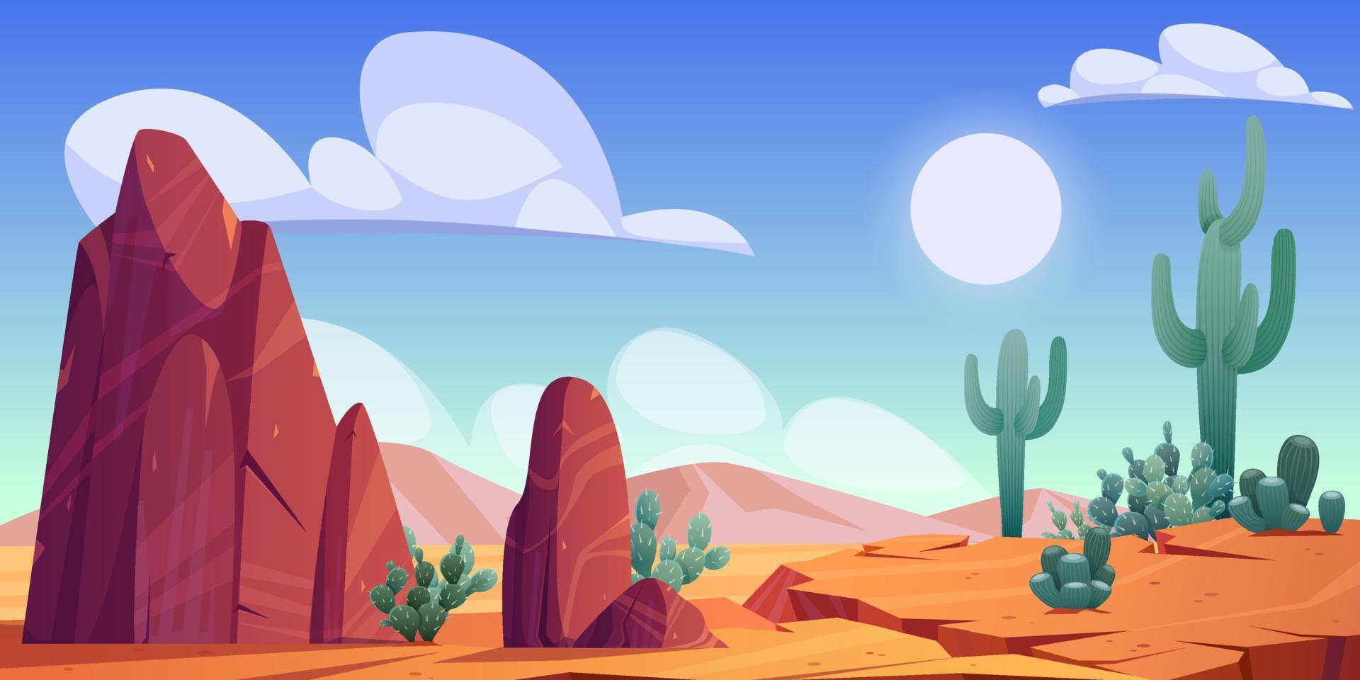 Desert landscape with rocks and cactuses vector
