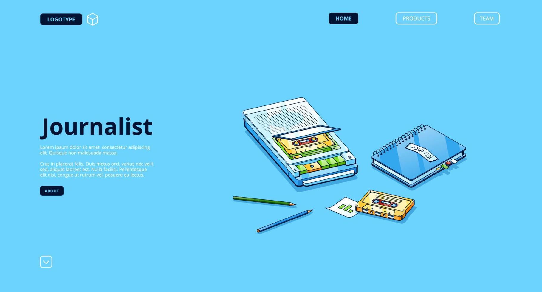 Journalist banner with equipment for interview vector