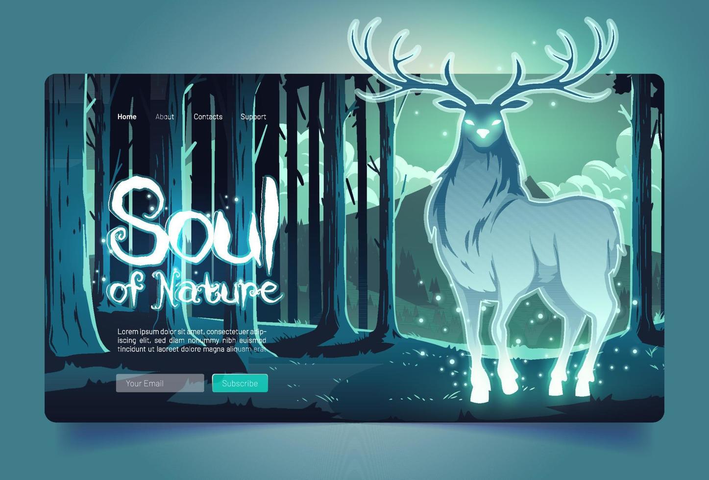 Nature soul banner with mystical glowing deer vector