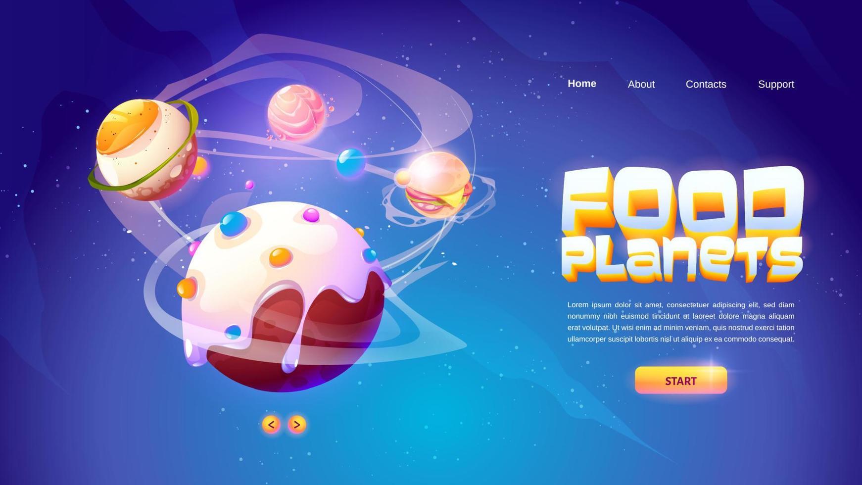 banner de planetas de comida del juego de arcade espacial vector