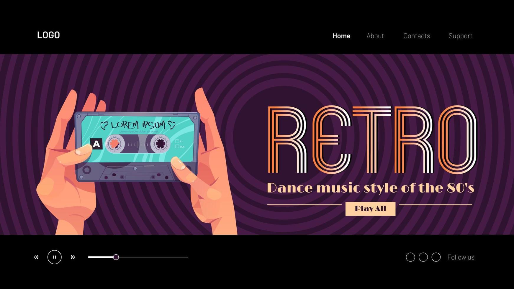 Retro dance music style of 80s banner vector