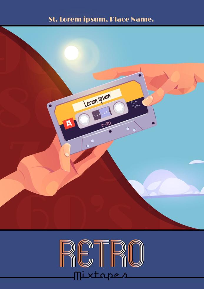 Retro mixtape poster with audio cassette vector