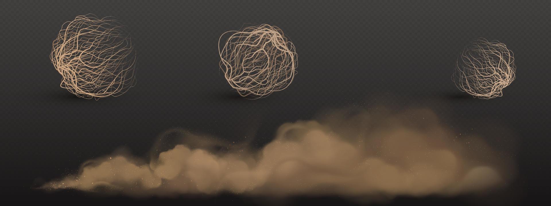 Brown dust clouds and tumbleweed vector