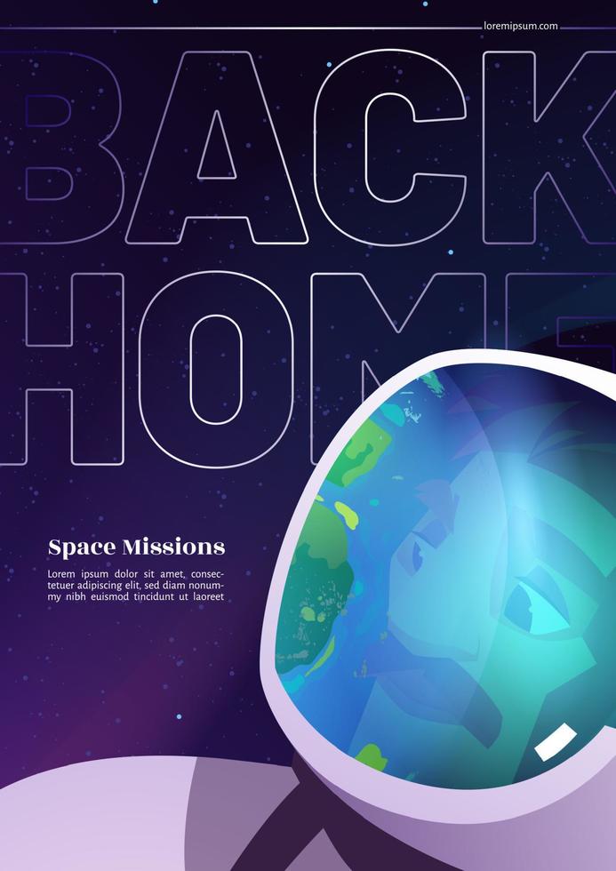 banner de dibujos animados de regreso a casa con viajes de astronautas vector