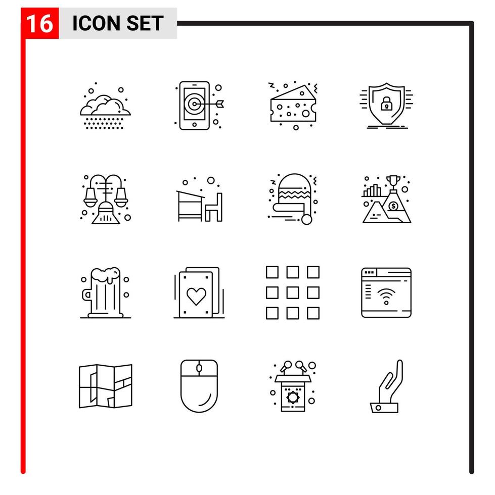 Mobile Interface Outline Set of 16 Pictograms of interior decorate fat shield protection Editable Vector Design Elements