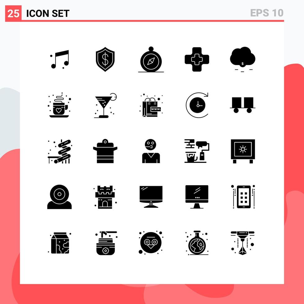 Stock Vector Icon Pack of 25 Line Signs and Symbols for coffee funding browse cloud medical Editable Vector Design Elements