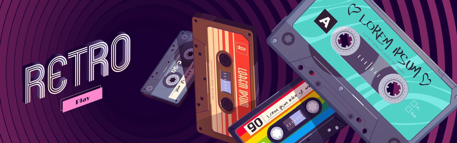 Retro mixtapes cartoon banner with audio mix tapes vector