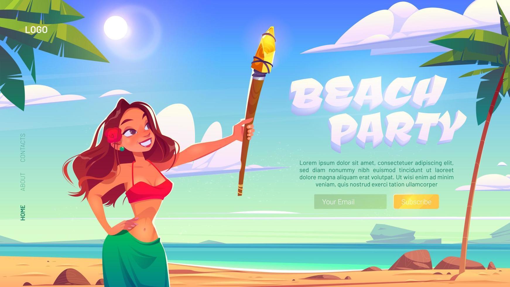 Beach party banner with woman and sea vector