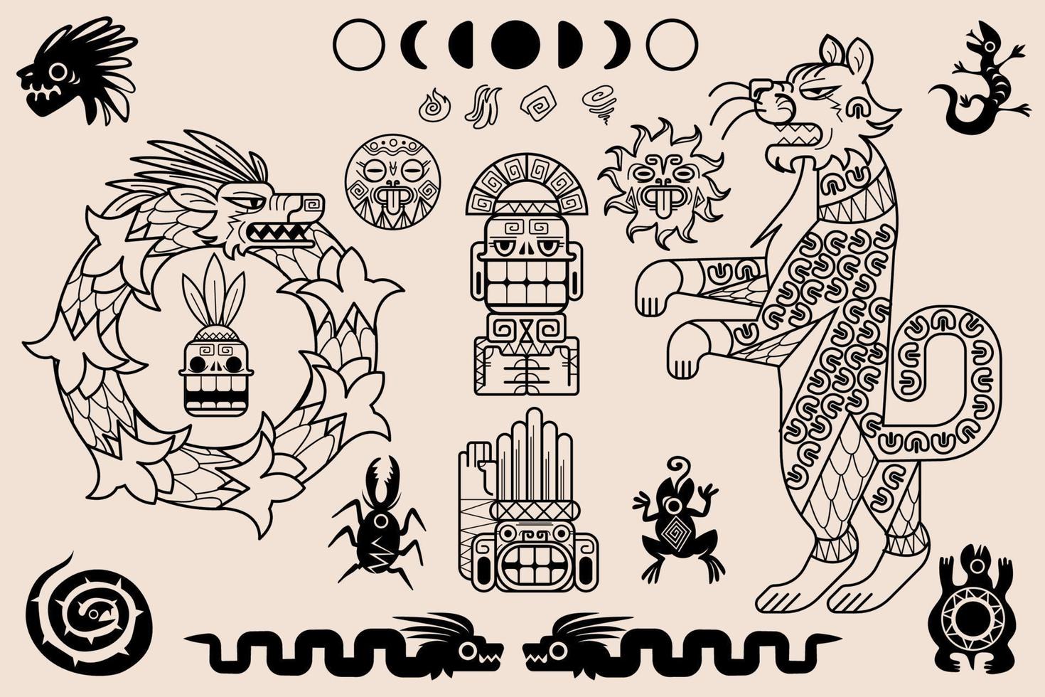 Aztec and mayan ornaments, ancient mexican pattern vector