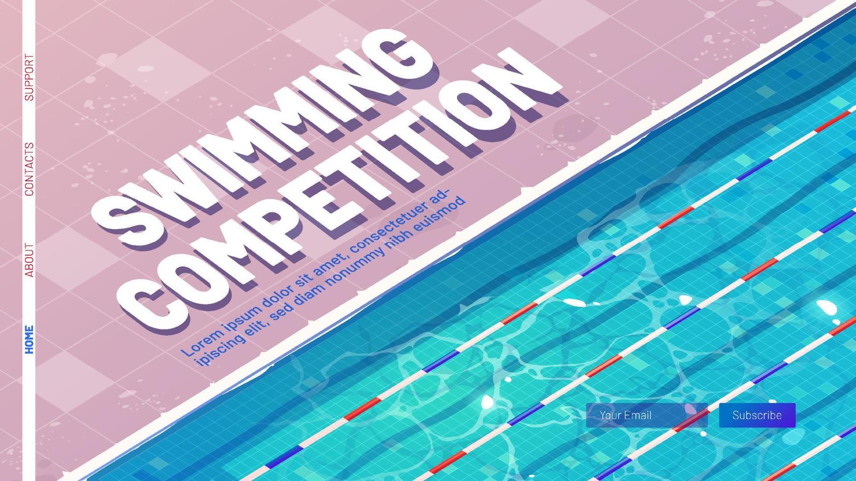 página de inicio de dibujos animados de competencia de natación, banner vector