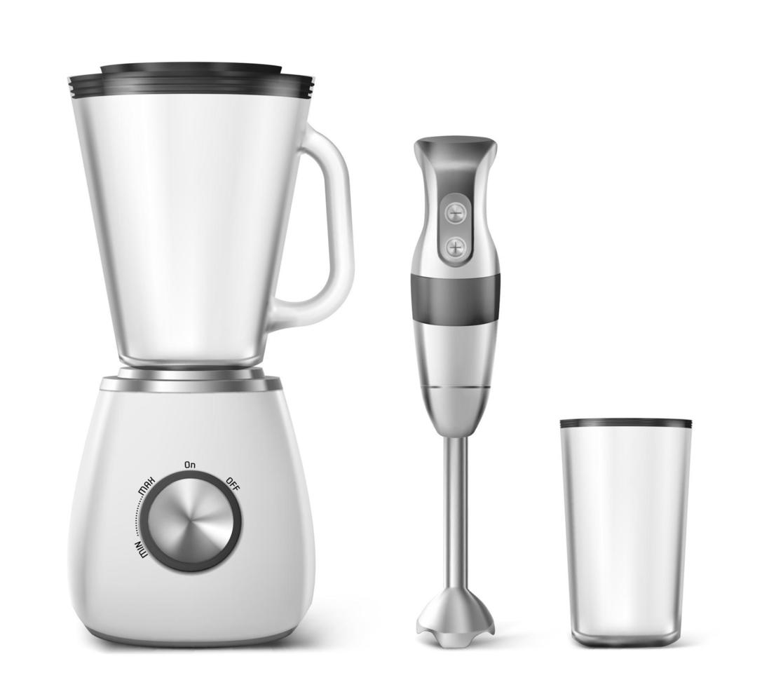 Hand blender, food processor and clear glass vector