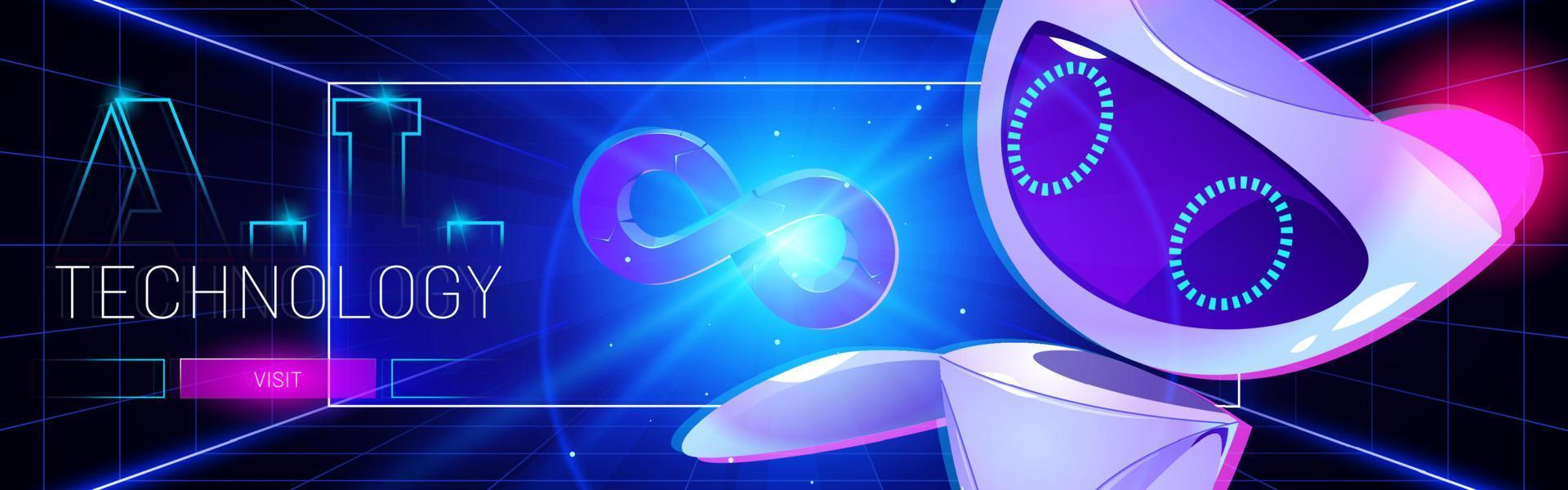 Technology cartoon web banner, artificial bot vector
