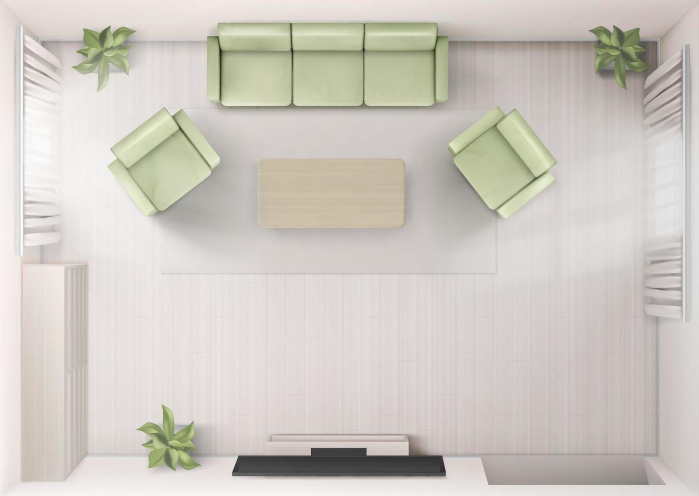 Living room interior top view sofa, tv, armchairs vector